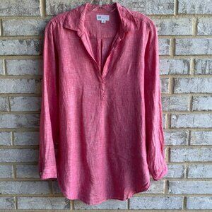 Gap Long Sleeve Split V-Neck Collared 100% Linen Shirt Women's Size XS